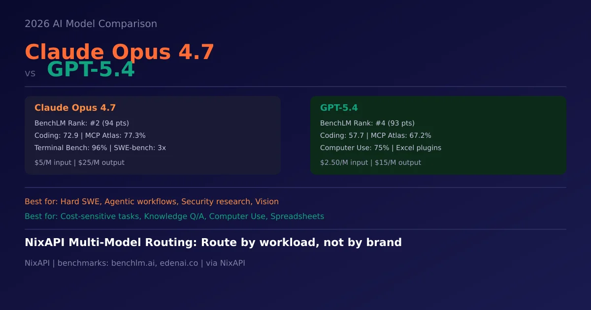 Claude Opus 4.7 vs GPT-5.4: The Definitive 2026 Flagship Model API Comparison