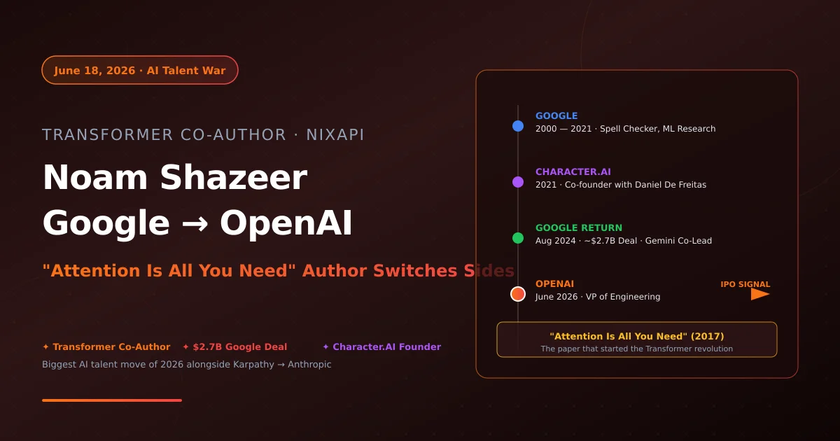 Noam Shazeer joins OpenAI from Google — Transformer co-author career trajectory and AI talent war